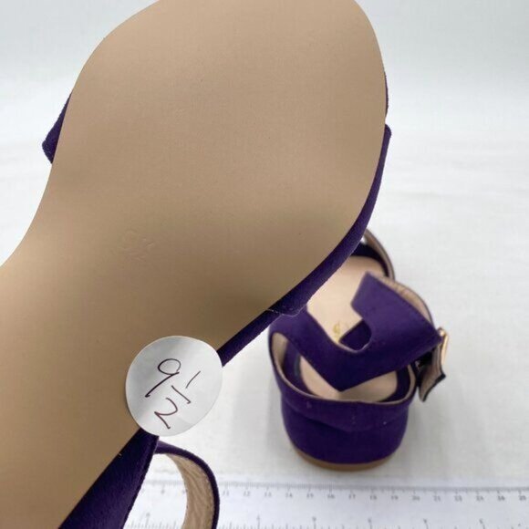 XYD Dark Purple Low Heel Sandal Pumps Open Toe Ankle Strap Slingback Chunky Shoe - Picture 6 of 8